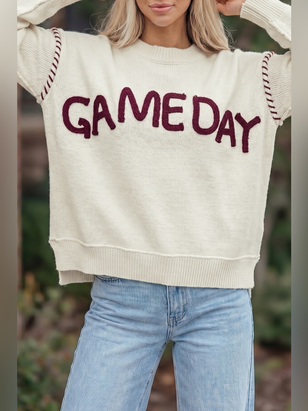 Drop Shoulder Game Day Letter Sweater
